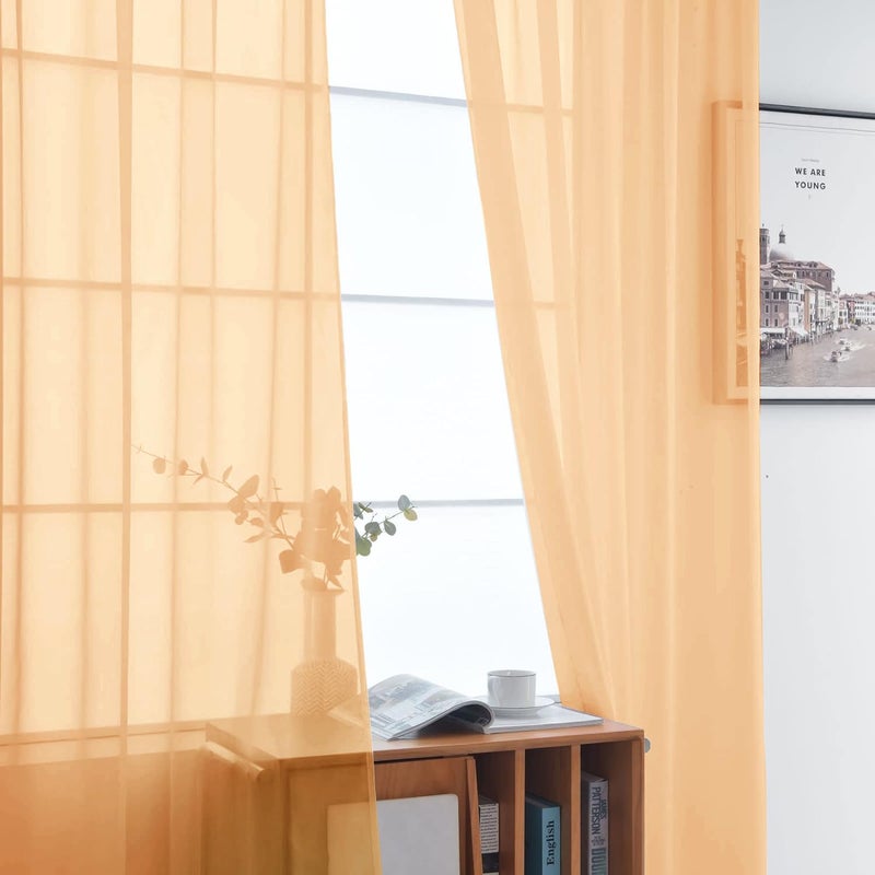 SpaceDresser Sheer Voile Window Treatment Rod Pocket Curtain Panels for Kitchen Bedroom Living Room Drapes Sunlight Filtering Privacy Semi Home Decor Assorted Colors Sizes (Beige, 52 W x 90 L) - Image 4
